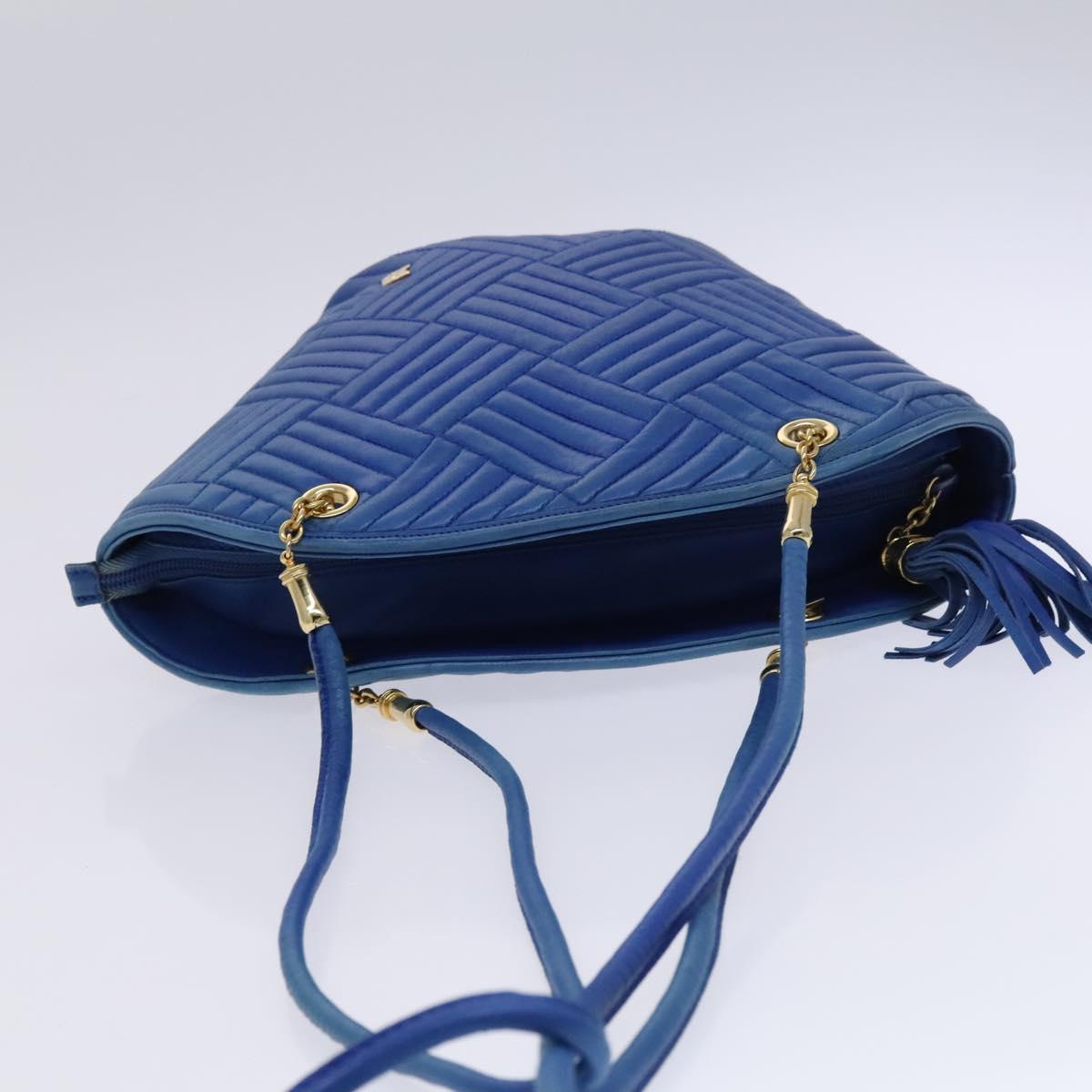 BALLY Shoulder Bag Leather Blue Gold Auth EC978