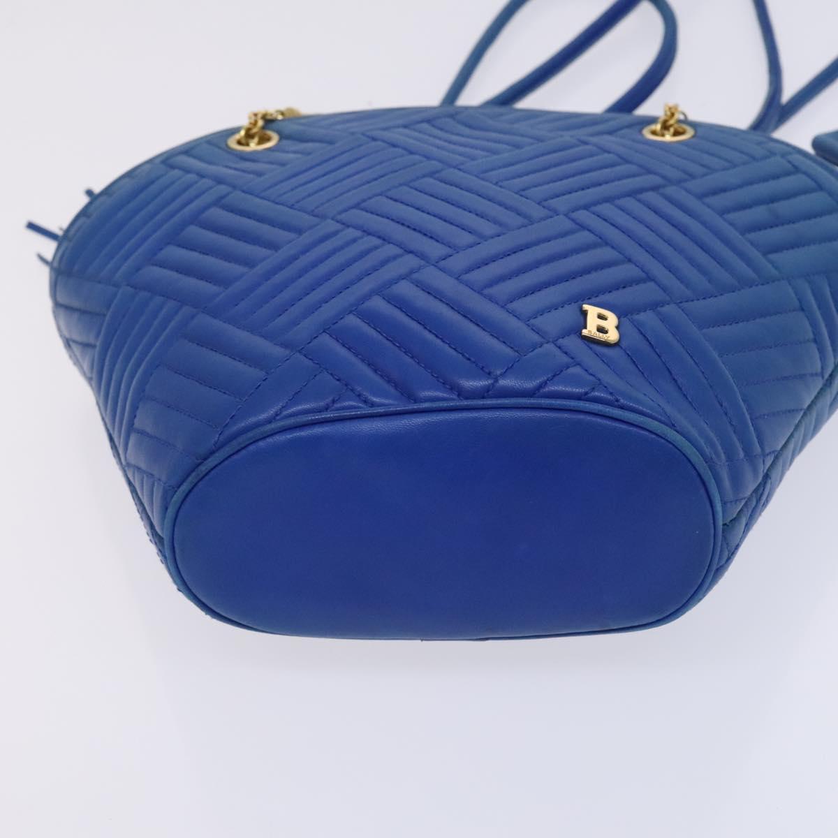 BALLY Shoulder Bag Leather Blue Gold Auth EC978