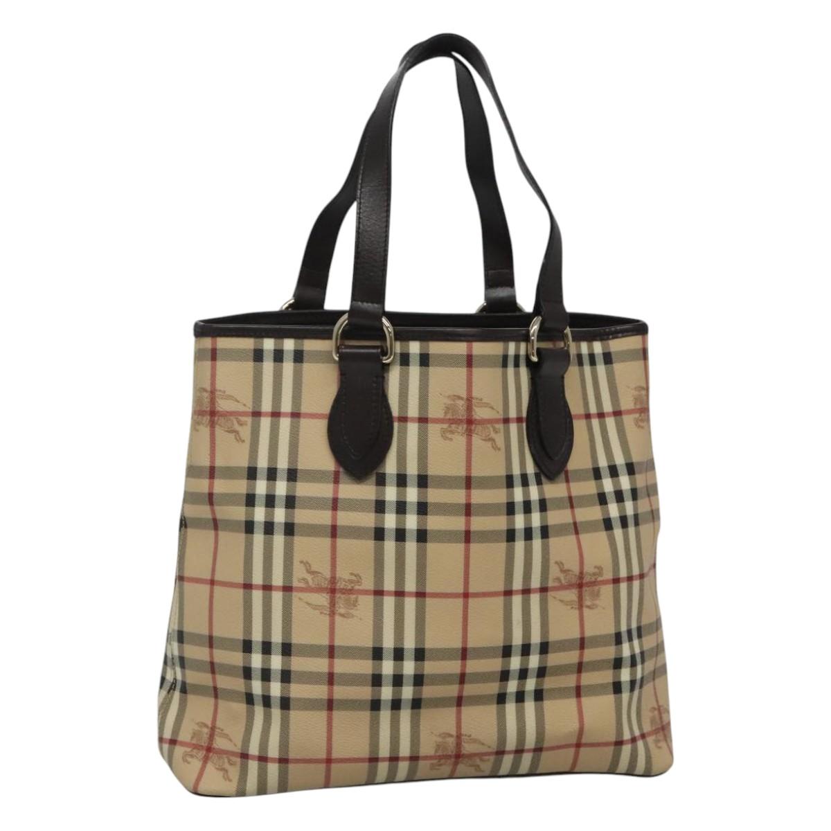 BURBERRY Nova Check Tote Bag PVC Beige Auth EC994