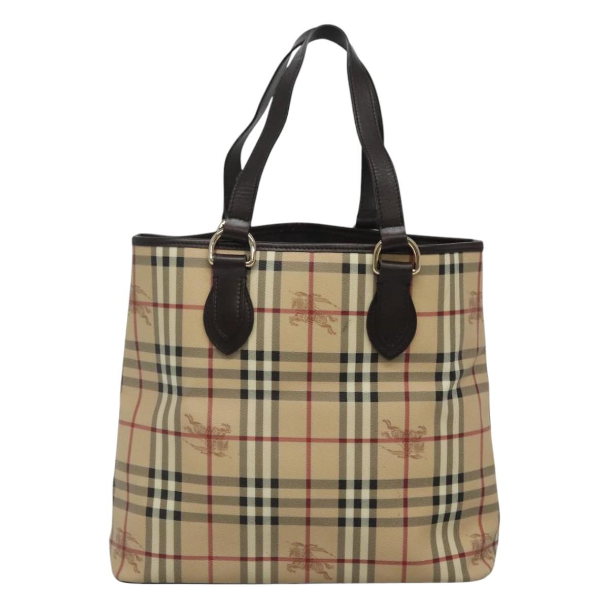 BURBERRY Nova Check Tote Bag PVC Beige Auth EC994