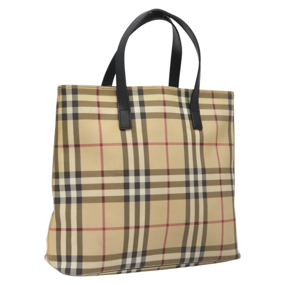 BURBERRY Nova Check Tote Bag PVC Beige Auth EC998