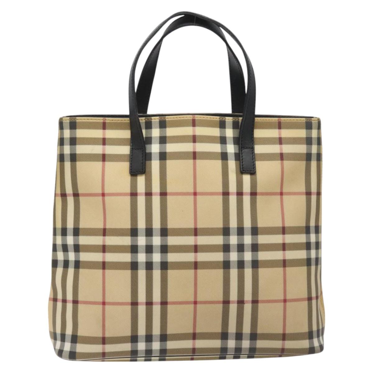 BURBERRY Nova Check Tote Bag PVC Beige Auth EC998