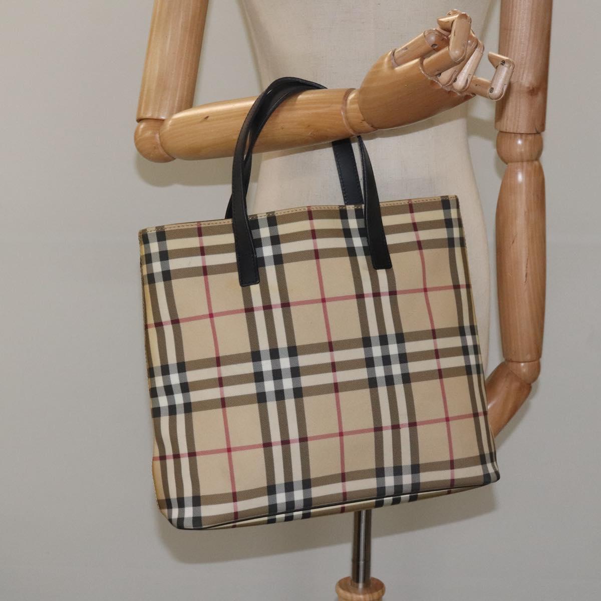 BURBERRY Nova Check Tote Bag PVC Beige Auth EC998
