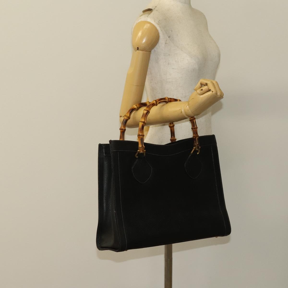 GUCCI Bamboo Hand Bag Leather Black Gold 002 1095 0260 Auth ep10000