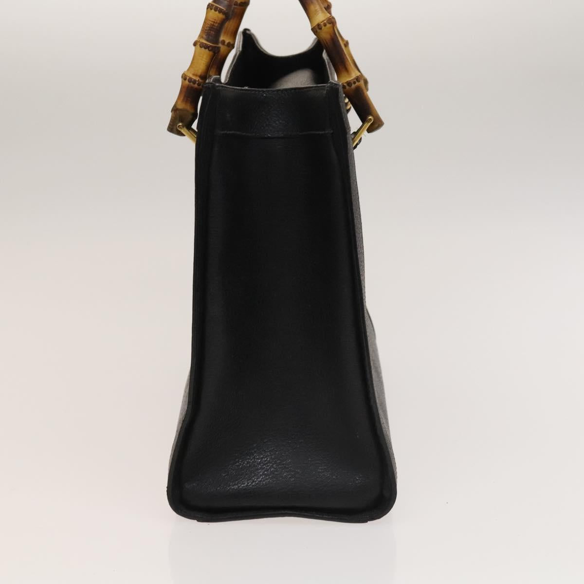GUCCI Bamboo Hand Bag Leather Black Gold 002 1095 0260 Auth ep10000