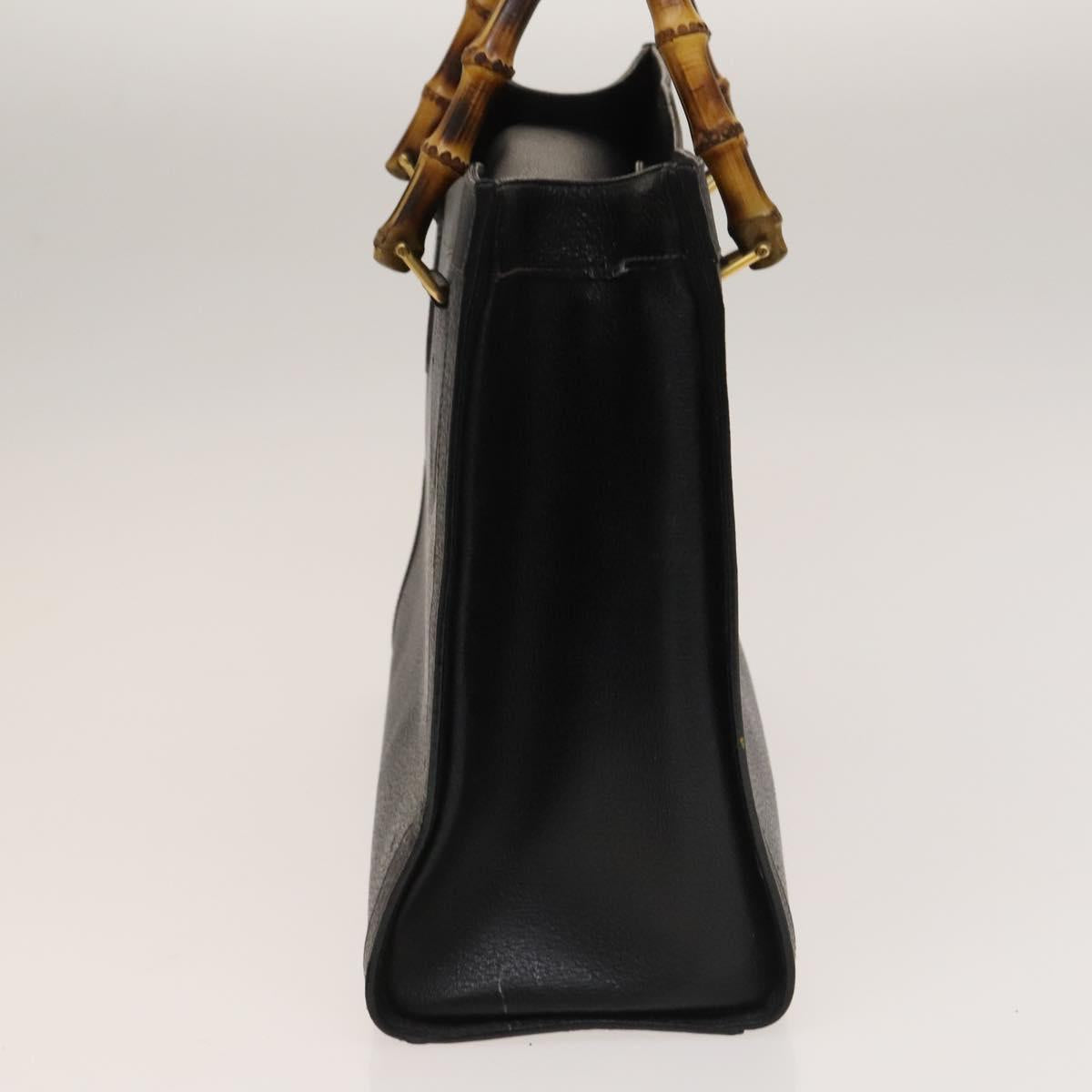 GUCCI Bamboo Hand Bag Leather Black Gold 002 1095 0260 Auth ep10000