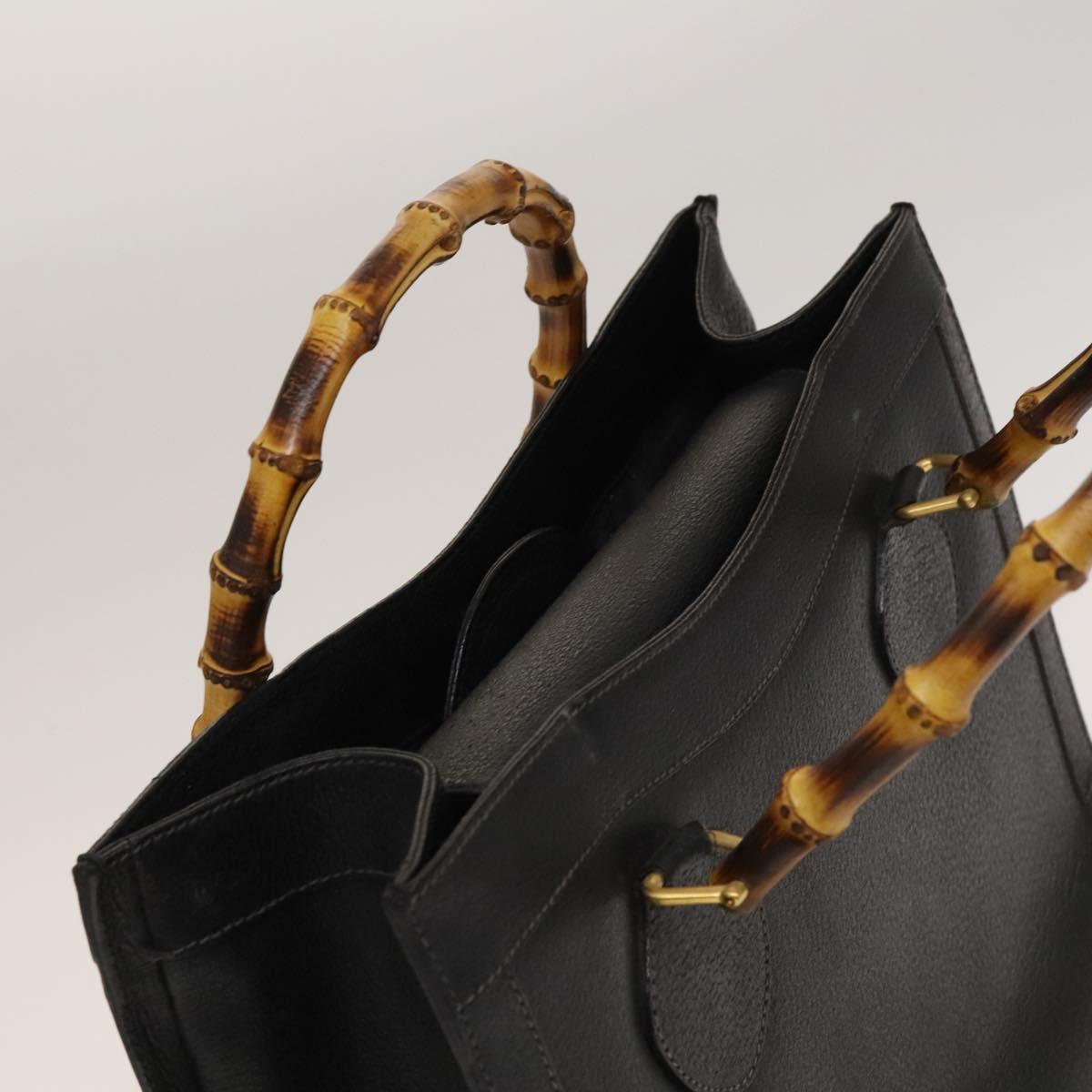 GUCCI Bamboo Hand Bag Leather Black Gold 002 1095 0260 Auth ep10000