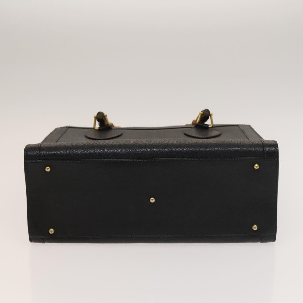 GUCCI Bamboo Hand Bag Leather Black Gold 002 1095 0260 Auth ep10000