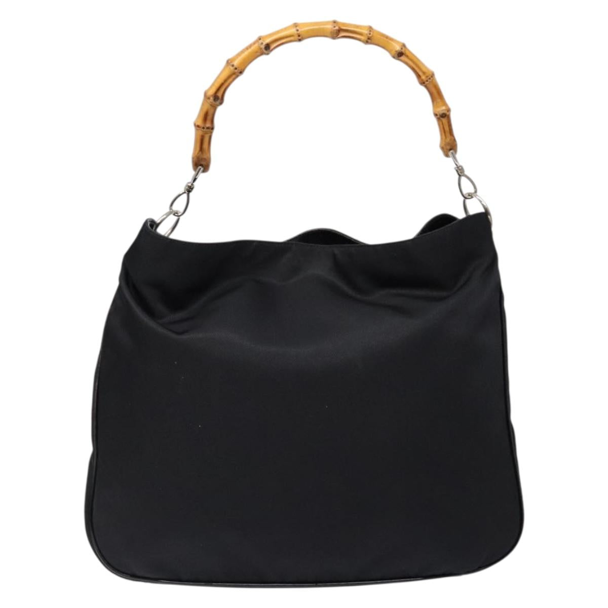 GUCCI Bamboo Hand Bag Nylon Black Silver 001 3754 1577 Auth ep10001