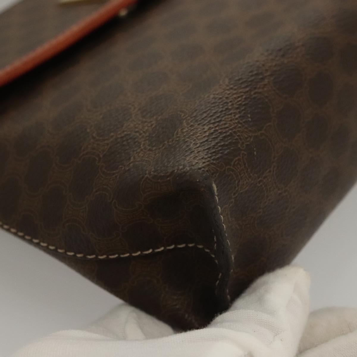 CELINE Macadam Canvas Hand Bag PVC Leather Brown Gold Auth ep10012