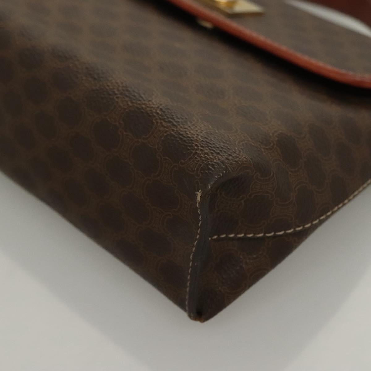 CELINE Macadam Canvas Hand Bag PVC Leather Brown Gold Auth ep10012