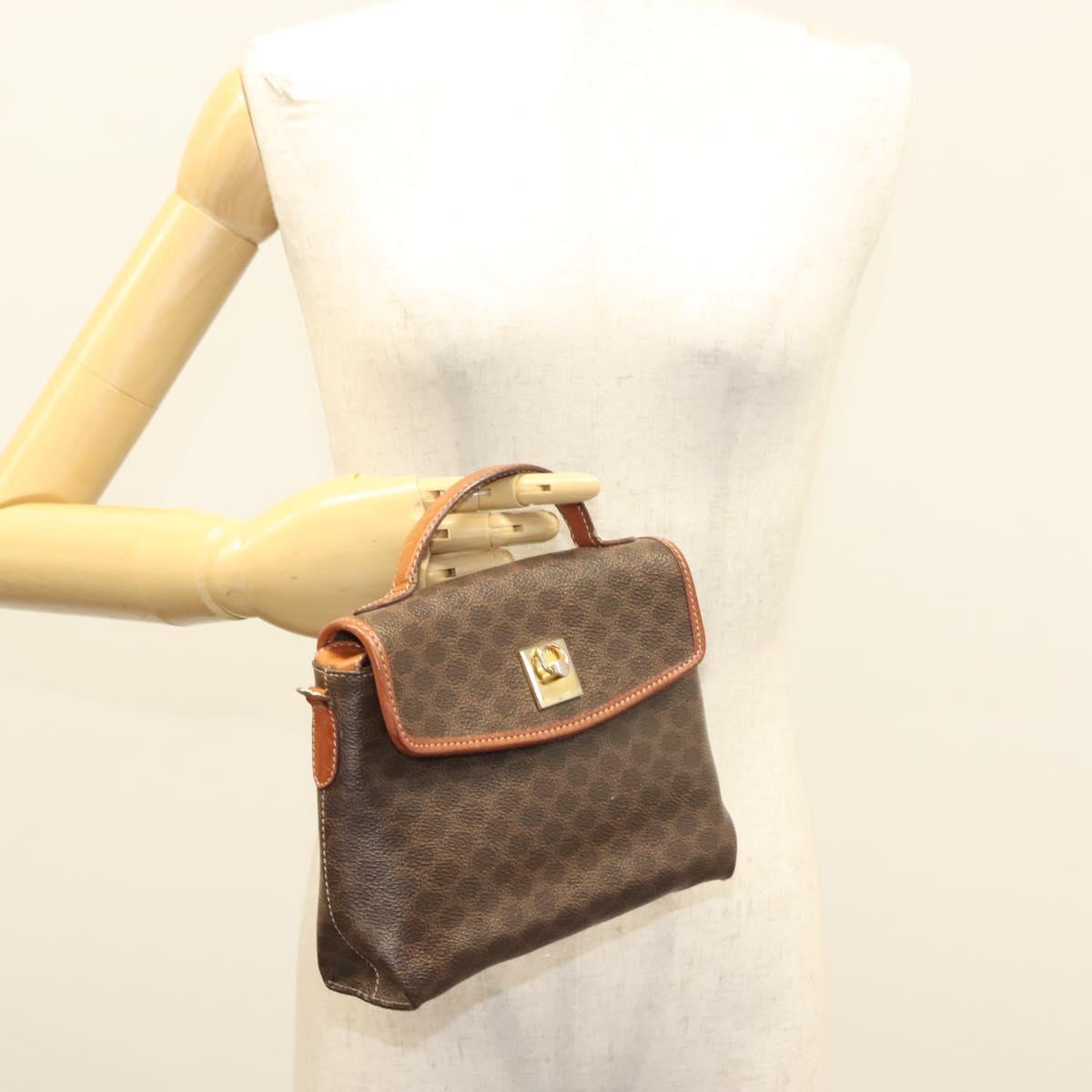 CELINE Macadam Canvas Hand Bag PVC Leather Brown Gold Auth ep10012