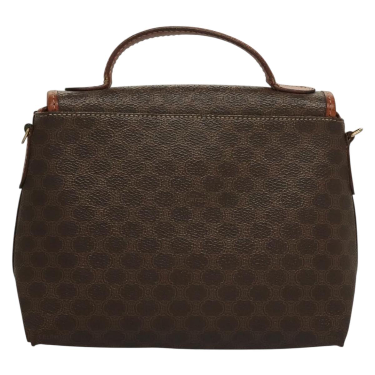 CELINE Macadam Canvas Hand Bag PVC Leather Brown Gold Auth ep10012