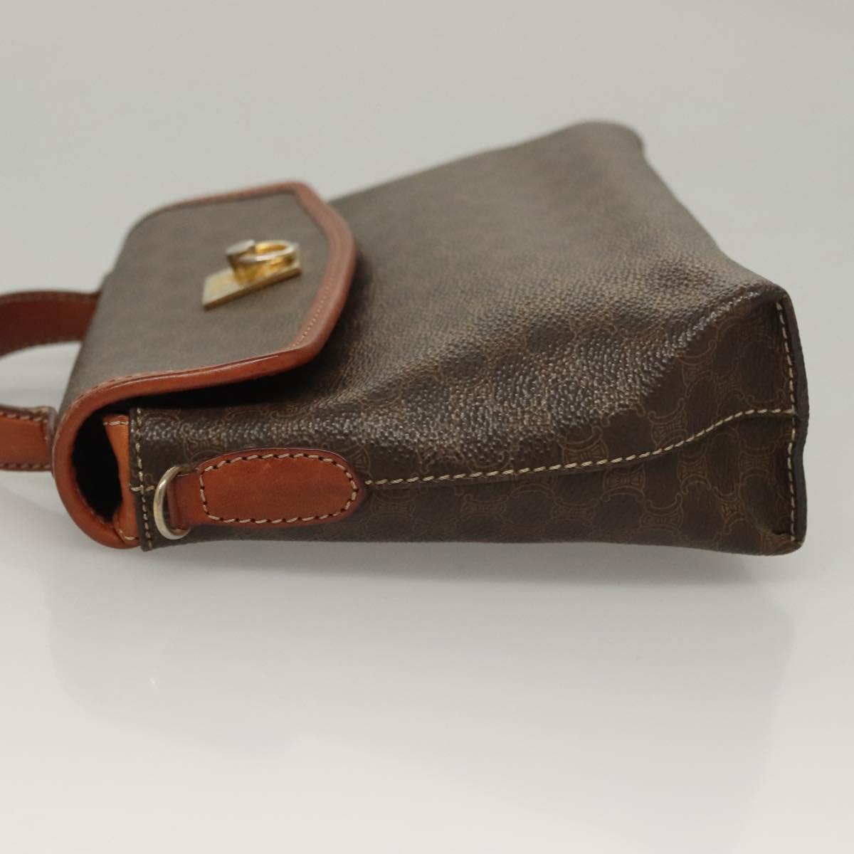 CELINE Macadam Canvas Hand Bag PVC Leather Brown Gold Auth ep10012