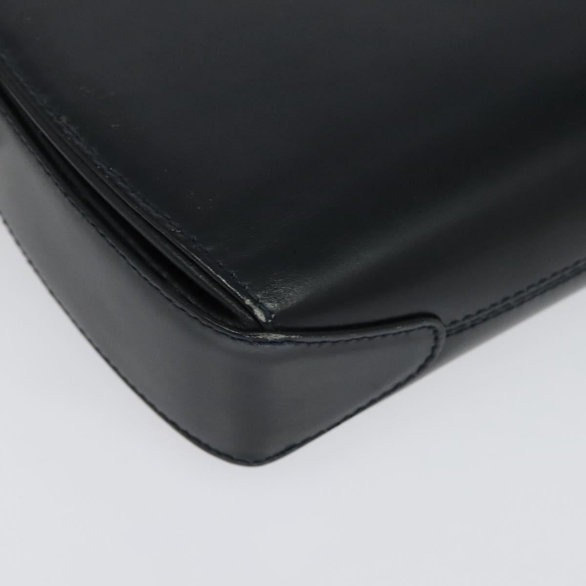 GUCCI Shoulder Bag Leather Navy Gold Auth ep10015