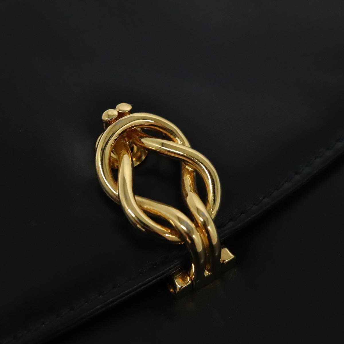 GUCCI Shoulder Bag Leather Navy Gold Auth ep10015
