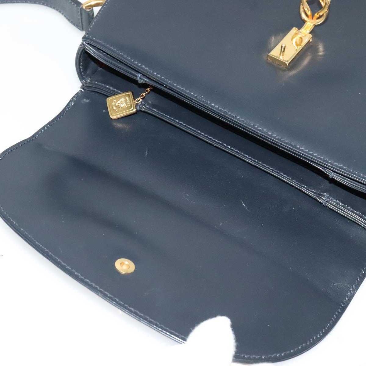 GUCCI Shoulder Bag Leather Navy Gold Auth ep10015