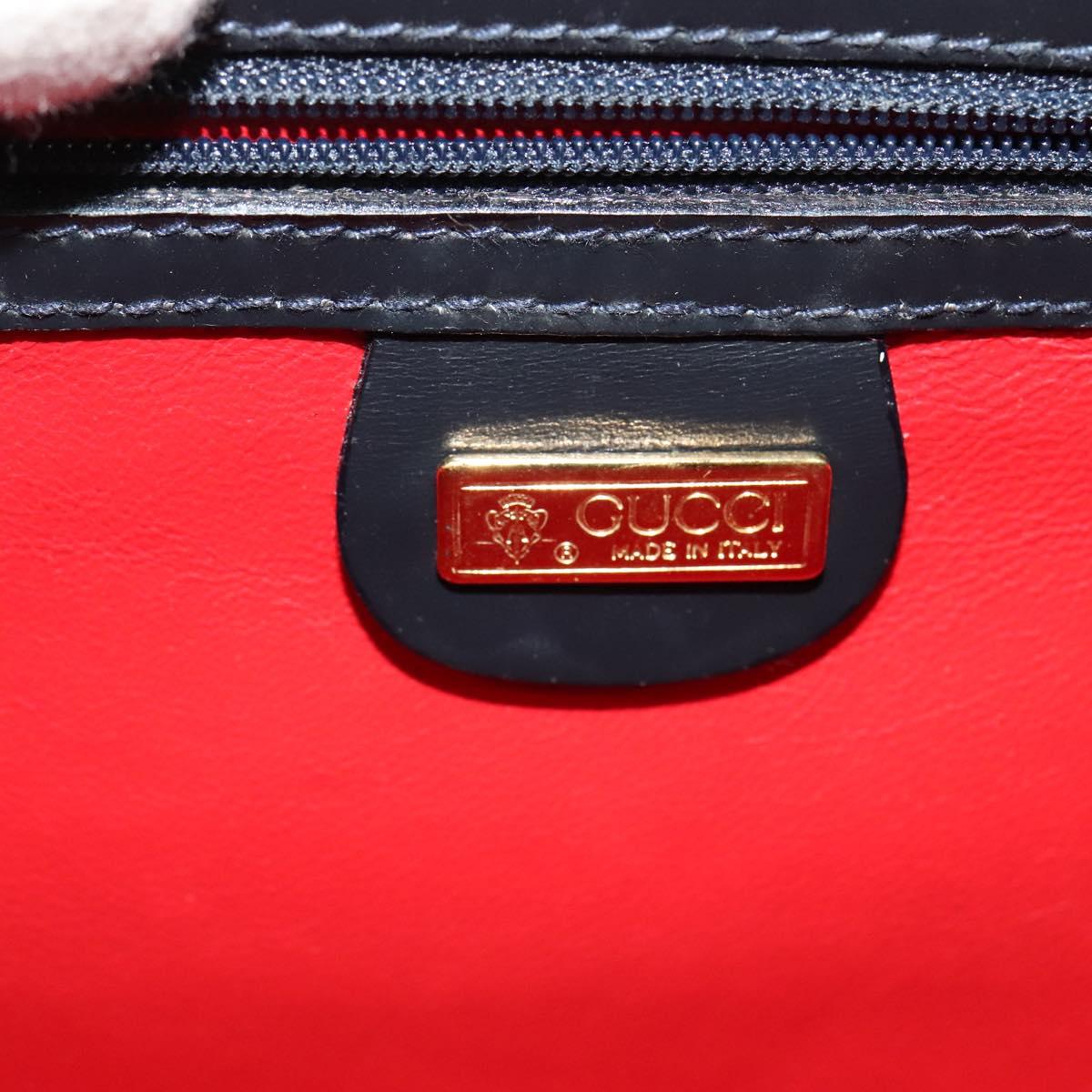 GUCCI Shoulder Bag Leather Navy Gold Auth ep10015