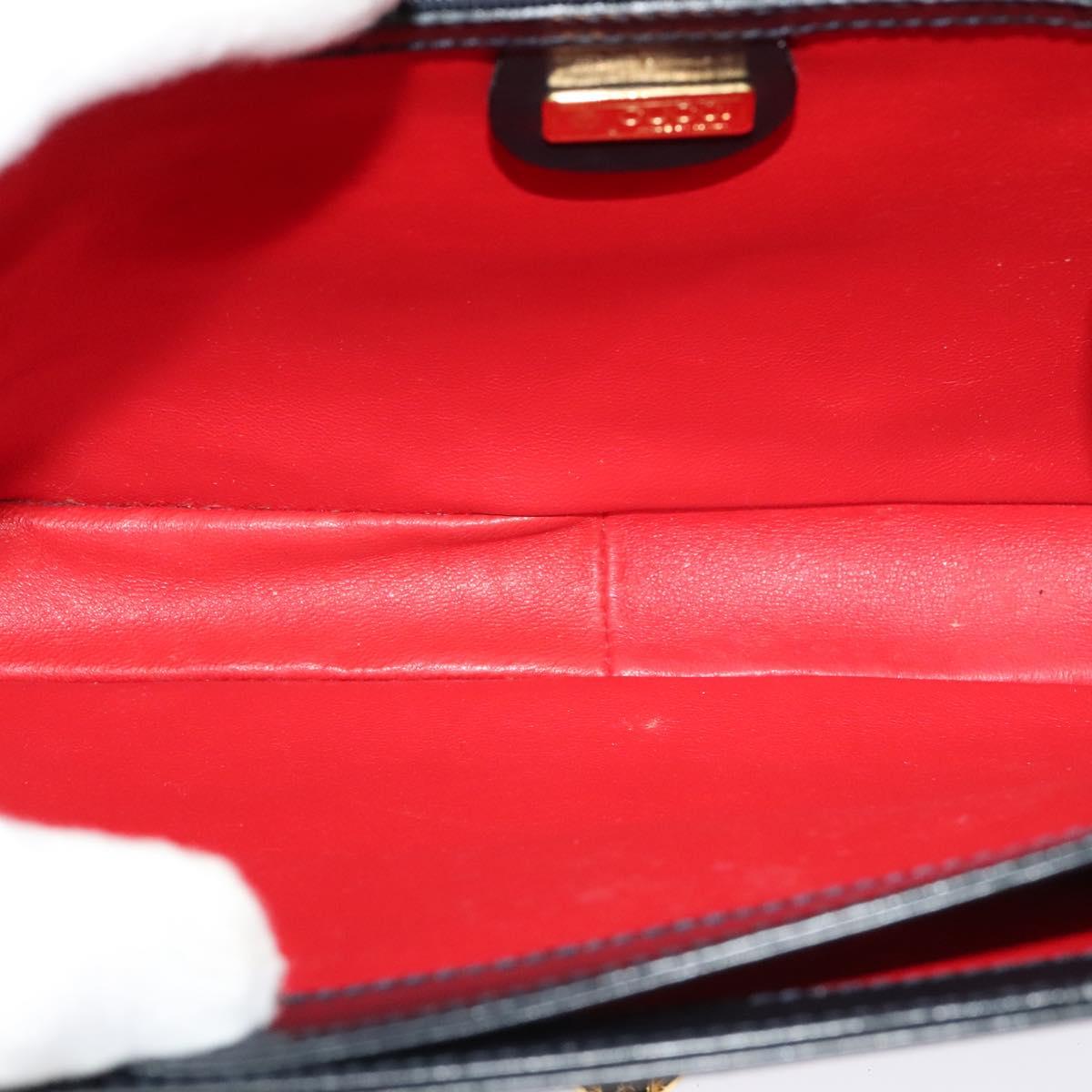 GUCCI Shoulder Bag Leather Navy Gold Auth ep10015