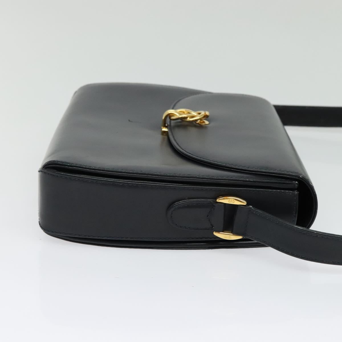 GUCCI Shoulder Bag Leather Navy Gold Auth ep10015