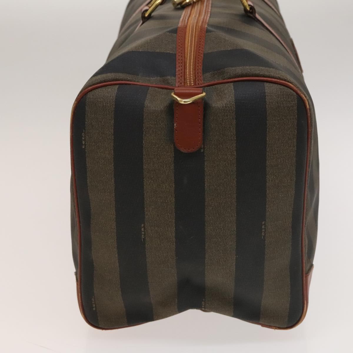 FENDI Pecan Canvas Boston Bag Black Brown gold Auth ep10025