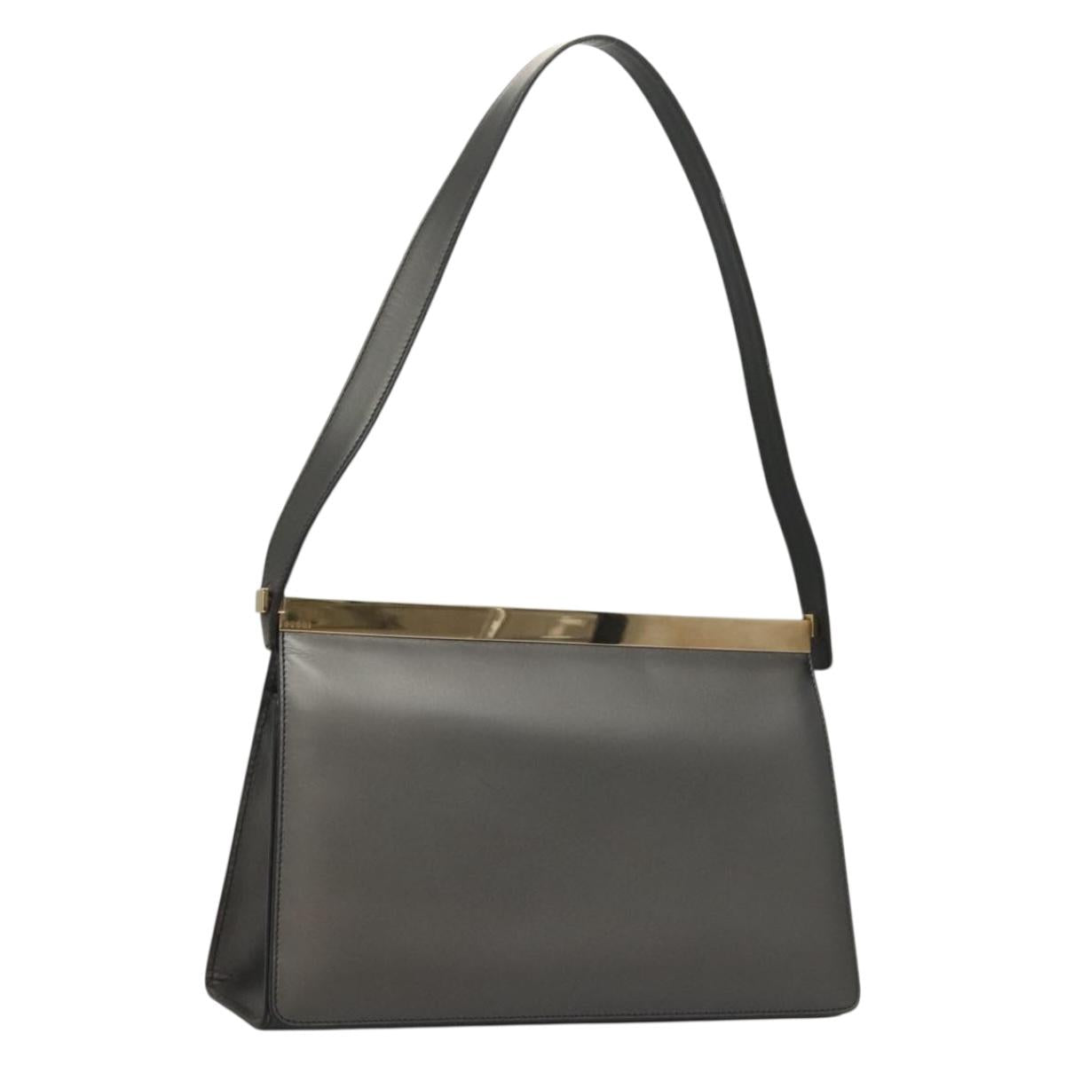 GUCCI Shoulder Bag Leather Gray Gold 001 2058 1919 0 Auth ep10038