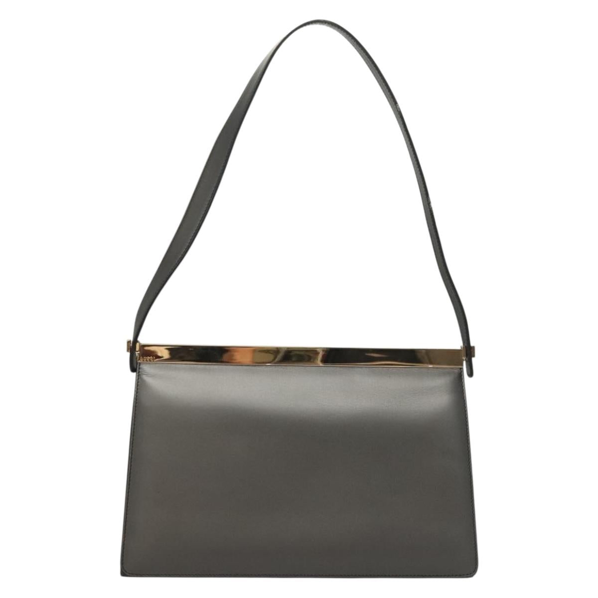 GUCCI Shoulder Bag Leather Gray Gold 001 2058 1919 0 Auth ep10038
