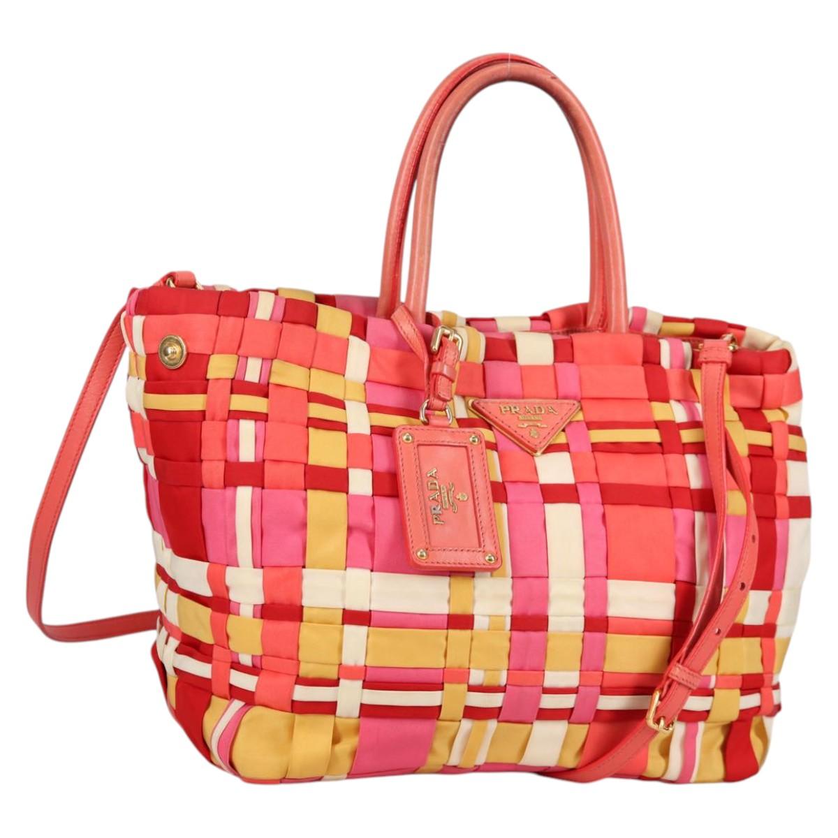 PRADA Hand Bag Nylon 2way Multicolor Gold Auth ep10042