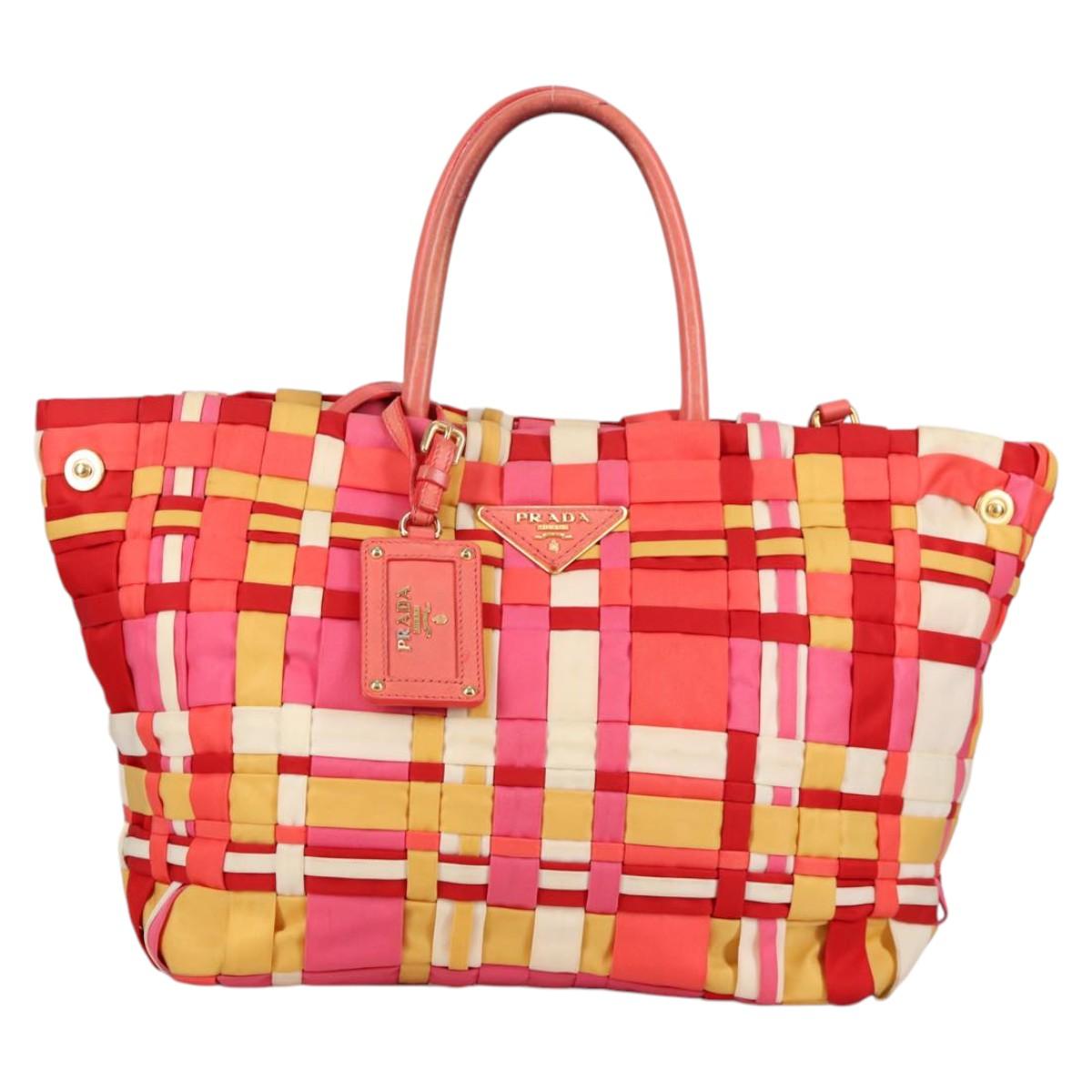 PRADA Hand Bag Nylon 2way Multicolor Gold Auth ep10042