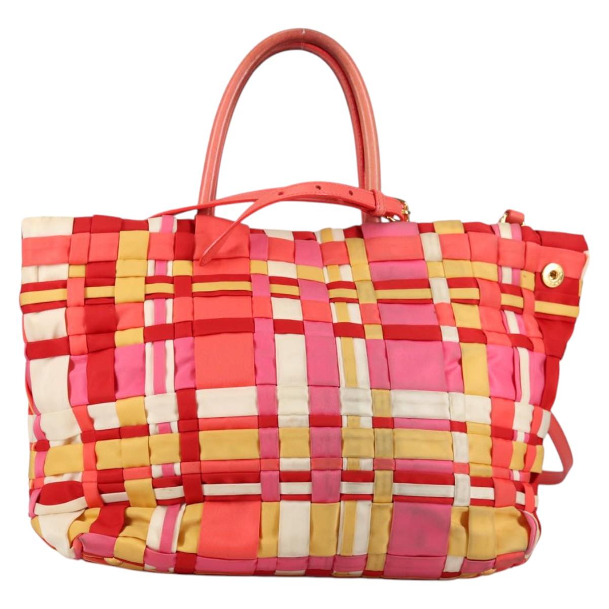 PRADA Hand Bag Nylon 2way Multicolor Gold Auth ep10042