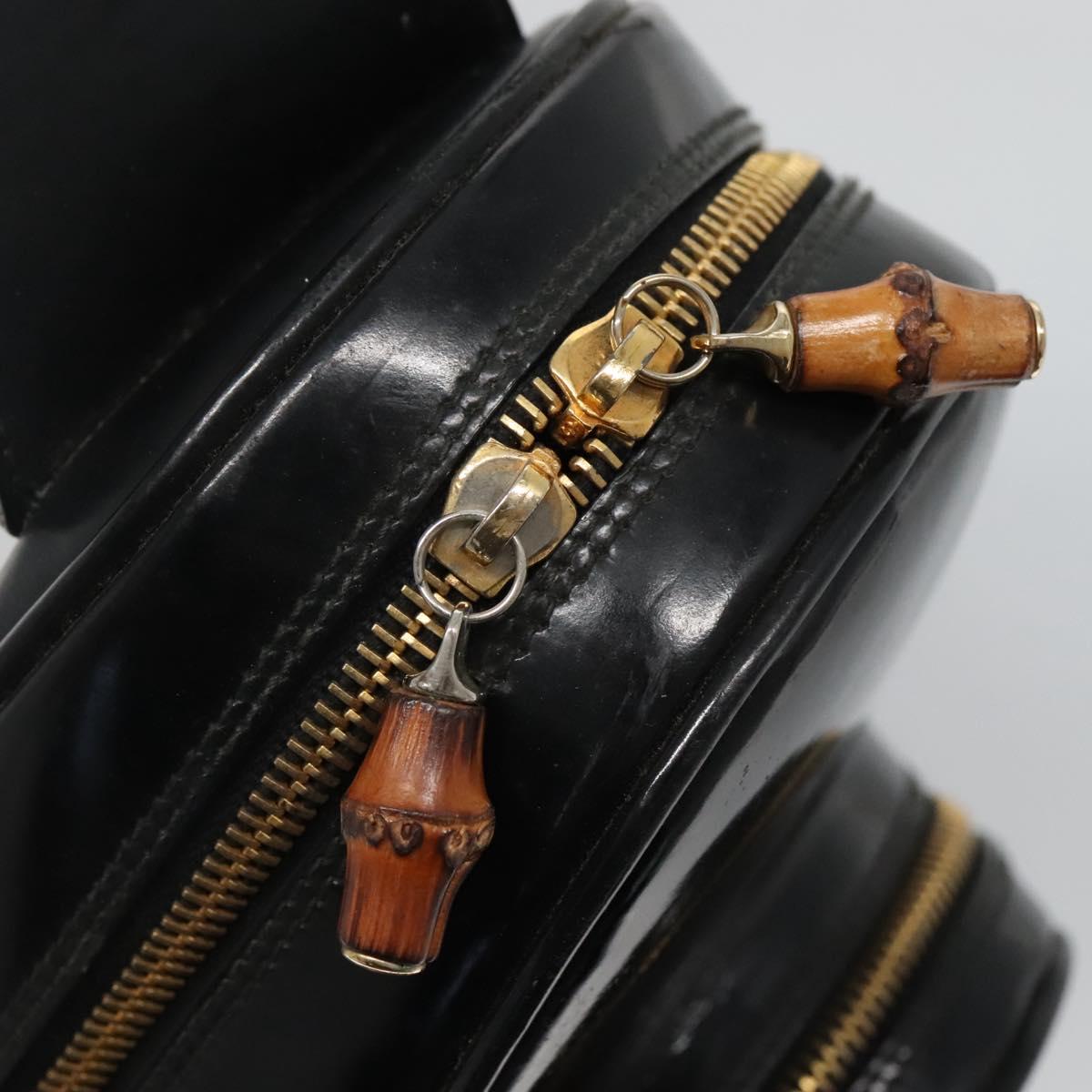 GUCCI Bamboo Body Bag Patent leather Black Gold 007 2113 0127 Auth ep10063