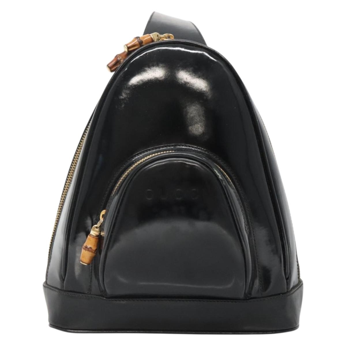 GUCCI Bamboo Body Bag Patent leather Black Gold 007 2113 0127 Auth ep10063