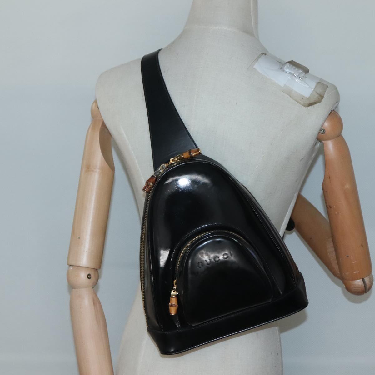 GUCCI Bamboo Body Bag Patent leather Black Gold 007 2113 0127 Auth ep10063
