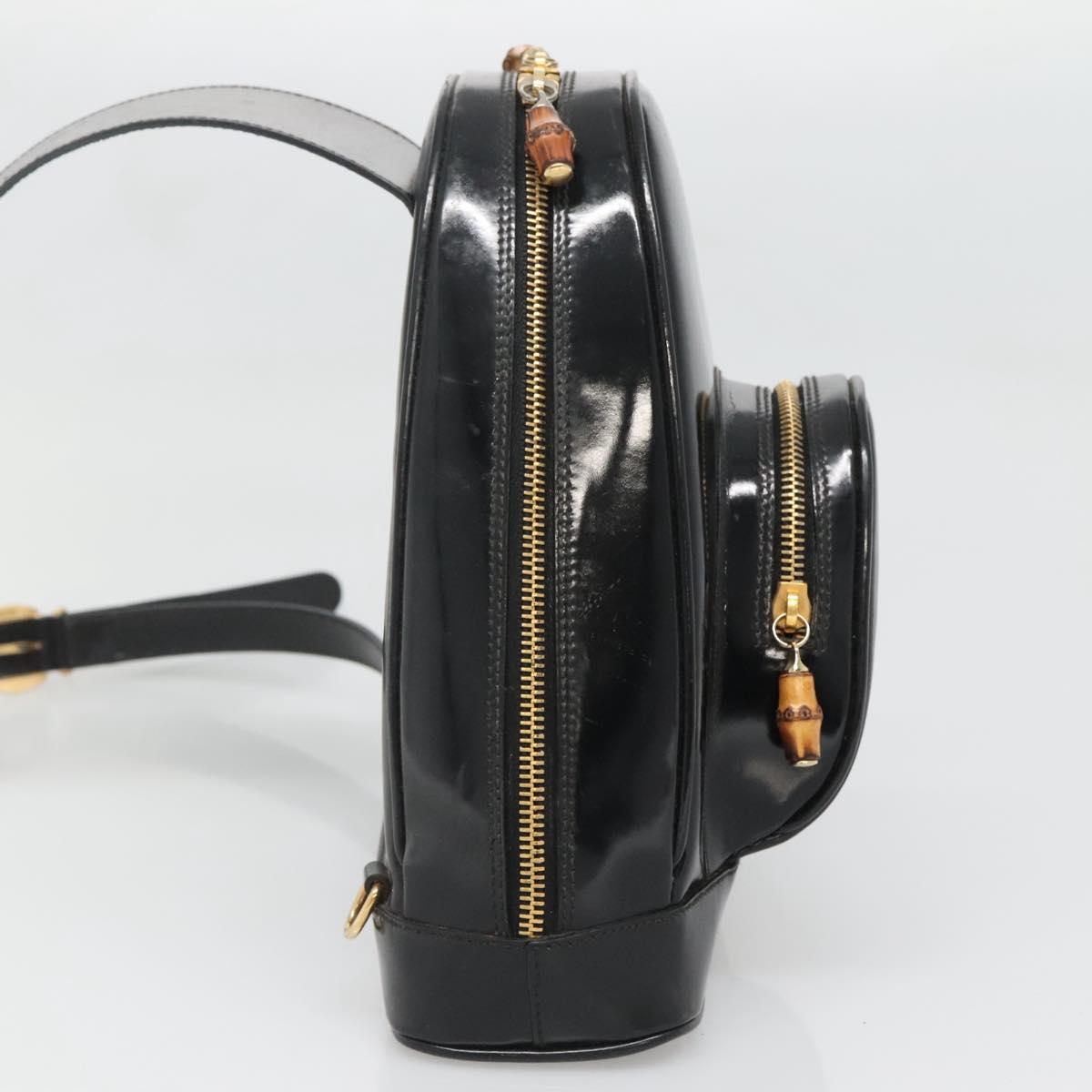 GUCCI Bamboo Body Bag Patent leather Black Gold 007 2113 0127 Auth ep10063