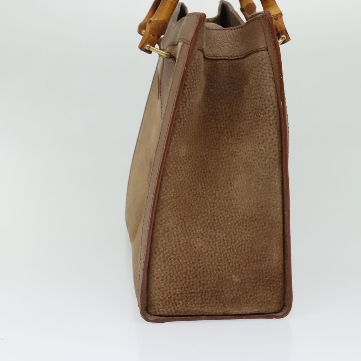 GUCCI Bamboo Hand Bag Suede Beige Gold 000 2853 0260 0 Auth ep10084