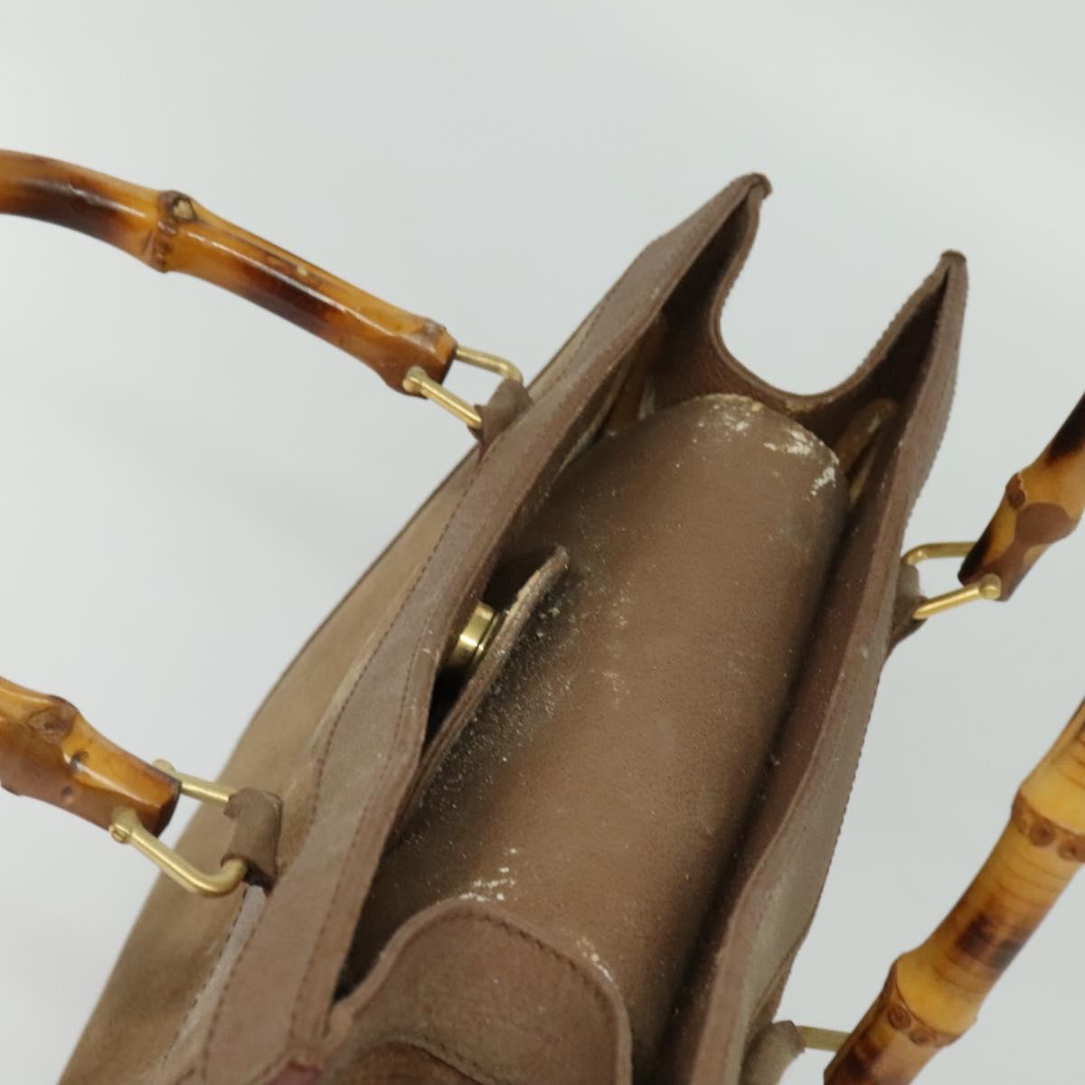 GUCCI Bamboo Hand Bag Suede Beige Gold 000 2853 0260 0 Auth ep10084