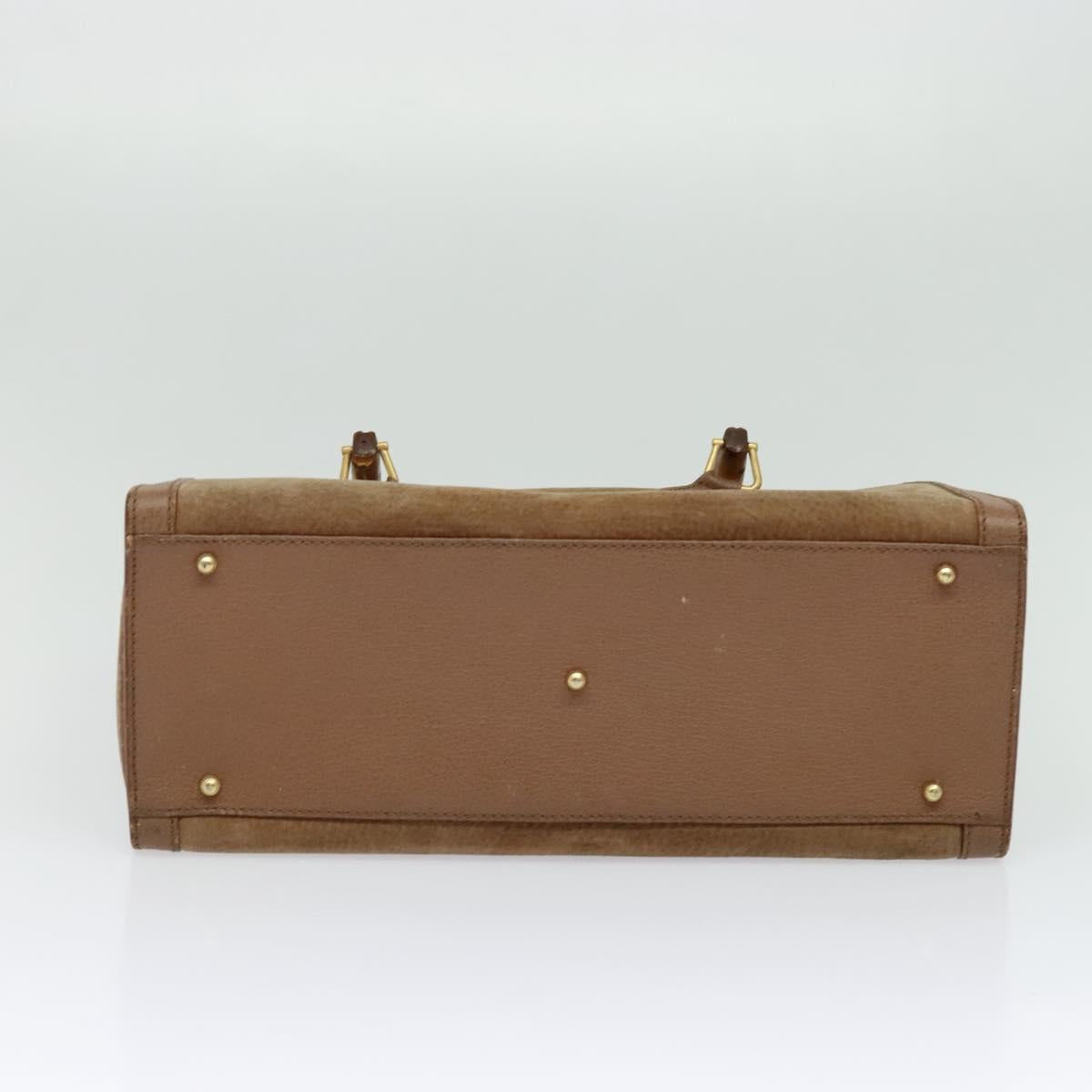 GUCCI Bamboo Hand Bag Suede Beige Gold 000 2853 0260 0 Auth ep10084