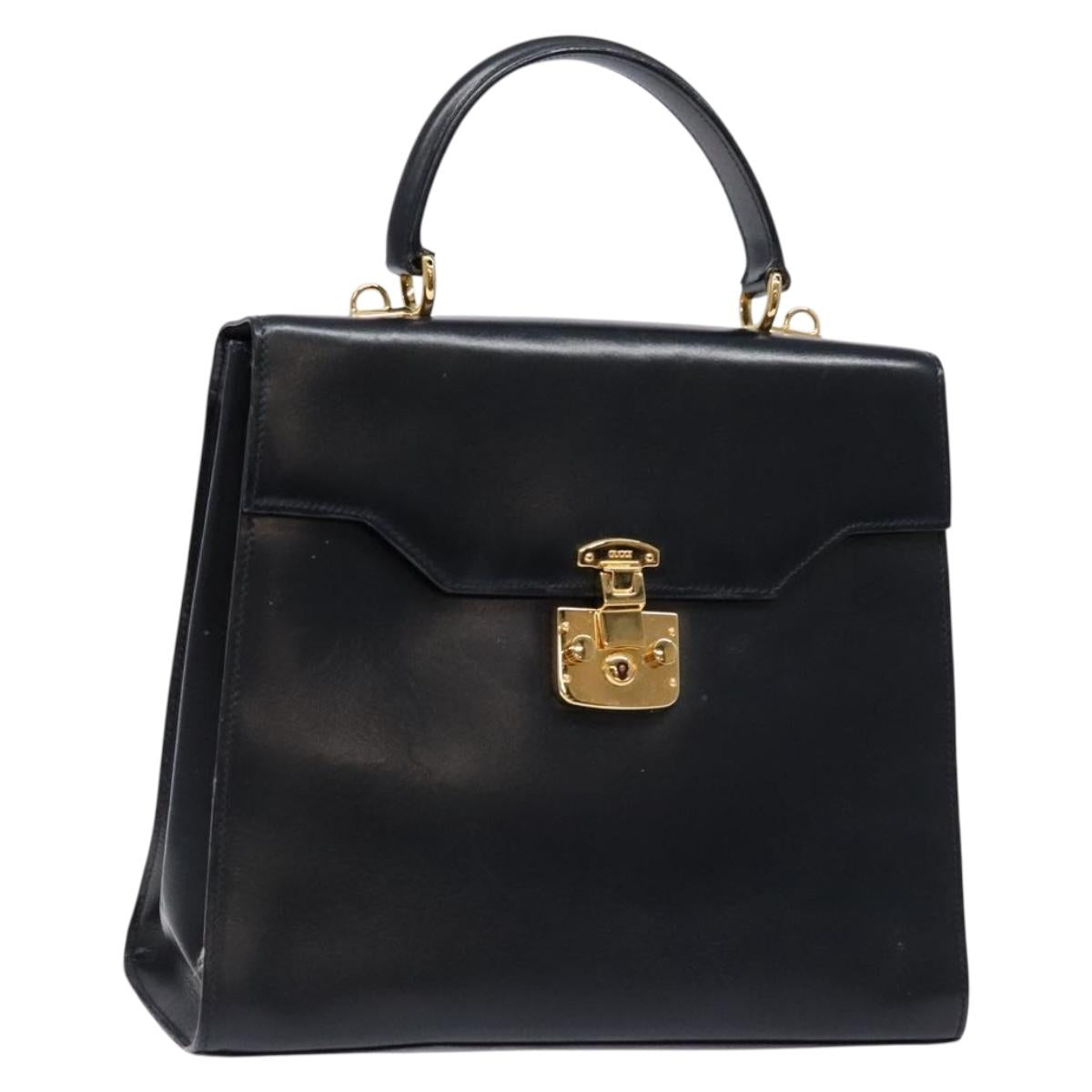 GUCCI Hand Bag Leather Navy Gold 000 1274 0192 Auth ep10091