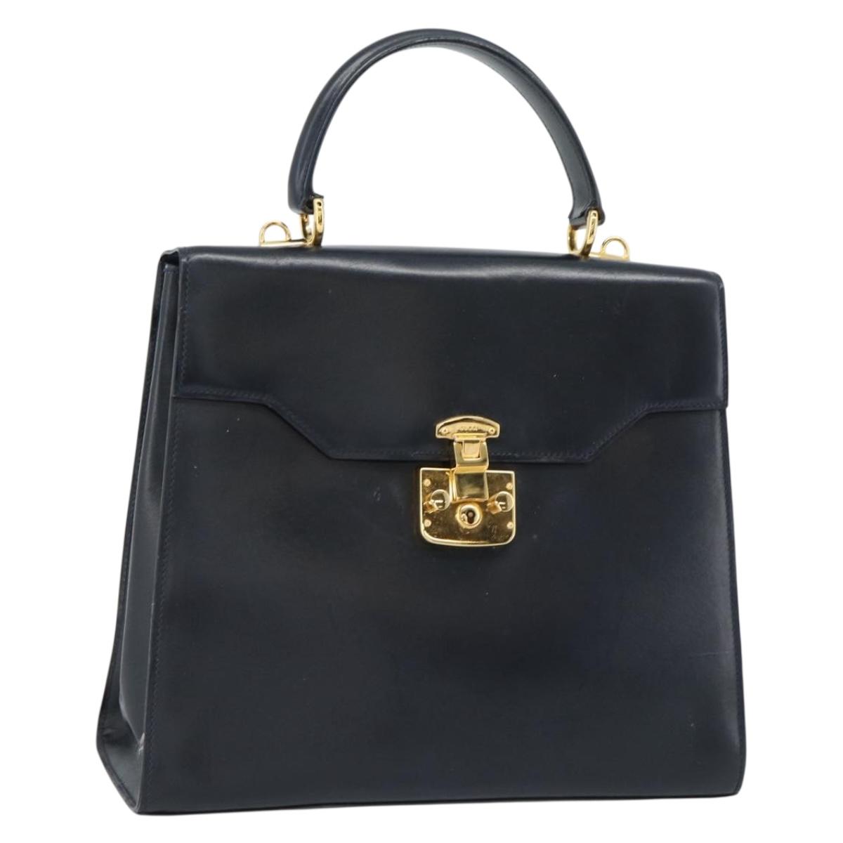 GUCCI Hand Bag Leather Navy Gold 000 1274 0192 Auth ep10091