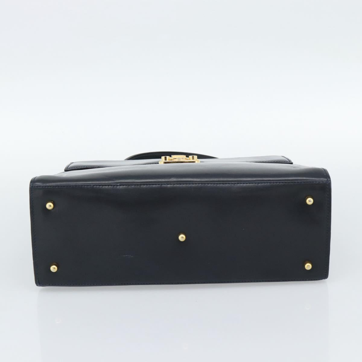 GUCCI Hand Bag Leather Navy Gold 000 1274 0192 Auth ep10091