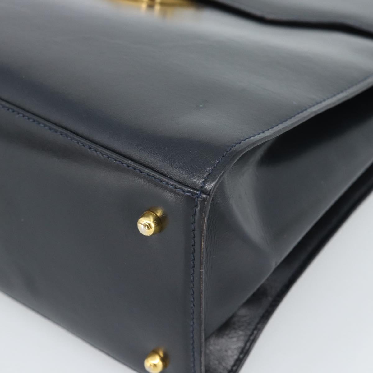 GUCCI Hand Bag Leather Navy Gold 000 1274 0192 Auth ep10091