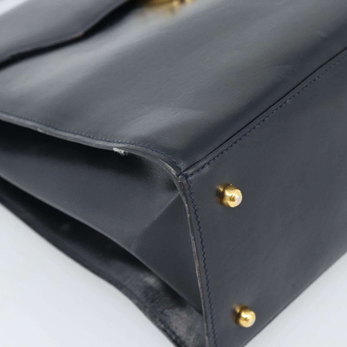 GUCCI Hand Bag Leather Navy Gold 000 1274 0192 Auth ep10091