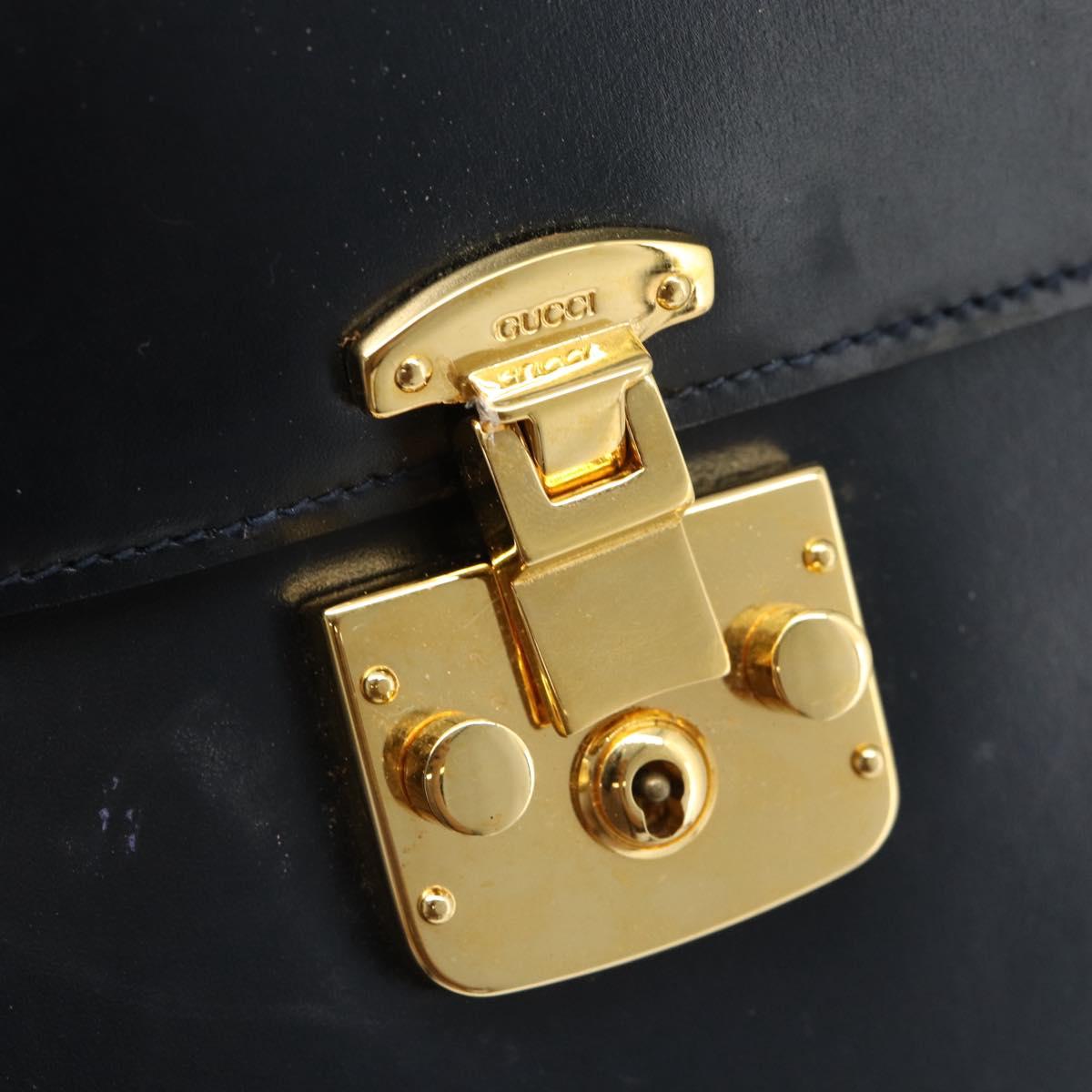 GUCCI Hand Bag Leather Navy Gold 000 1274 0192 Auth ep10091