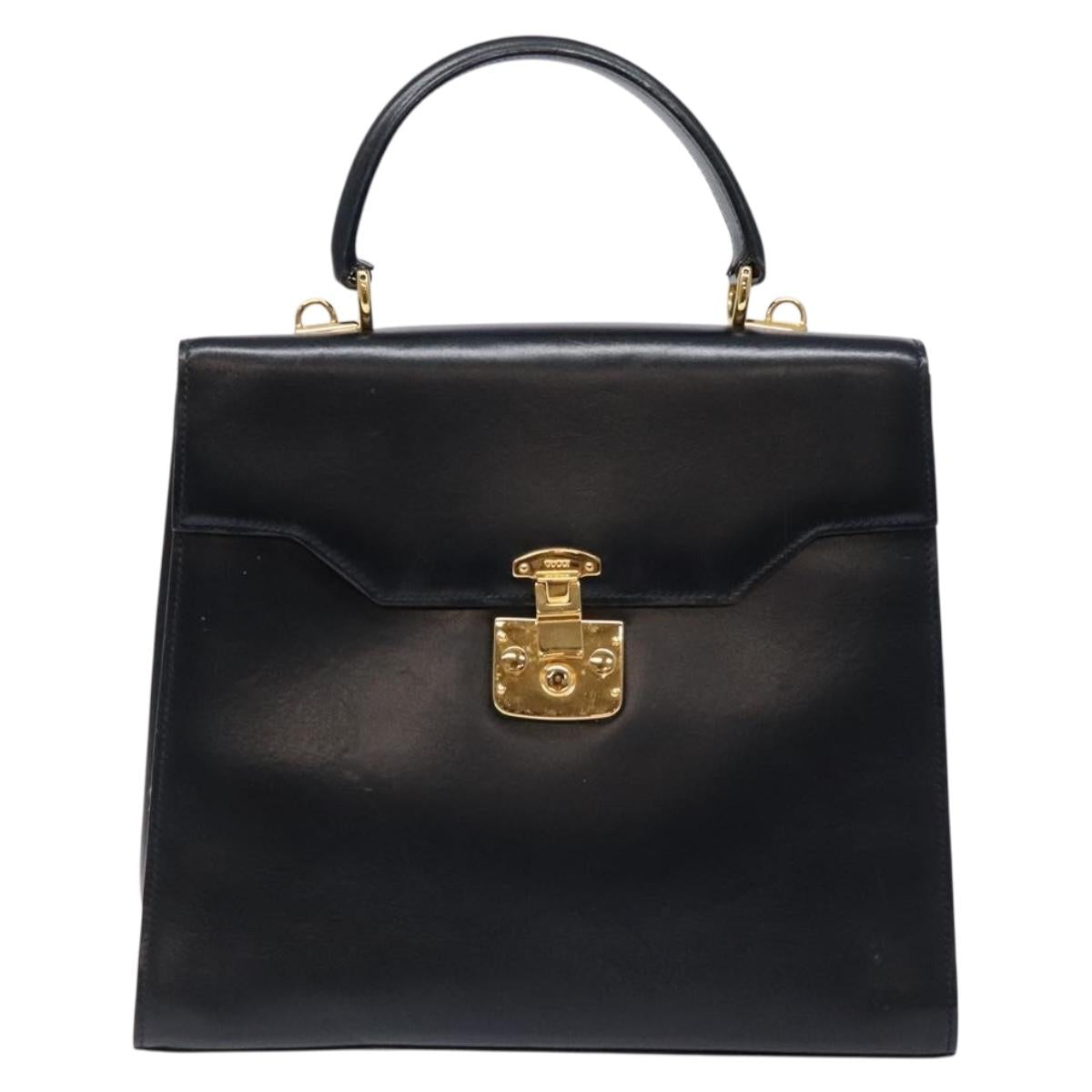 GUCCI Hand Bag Leather Navy Gold 000 1274 0192 Auth ep10091