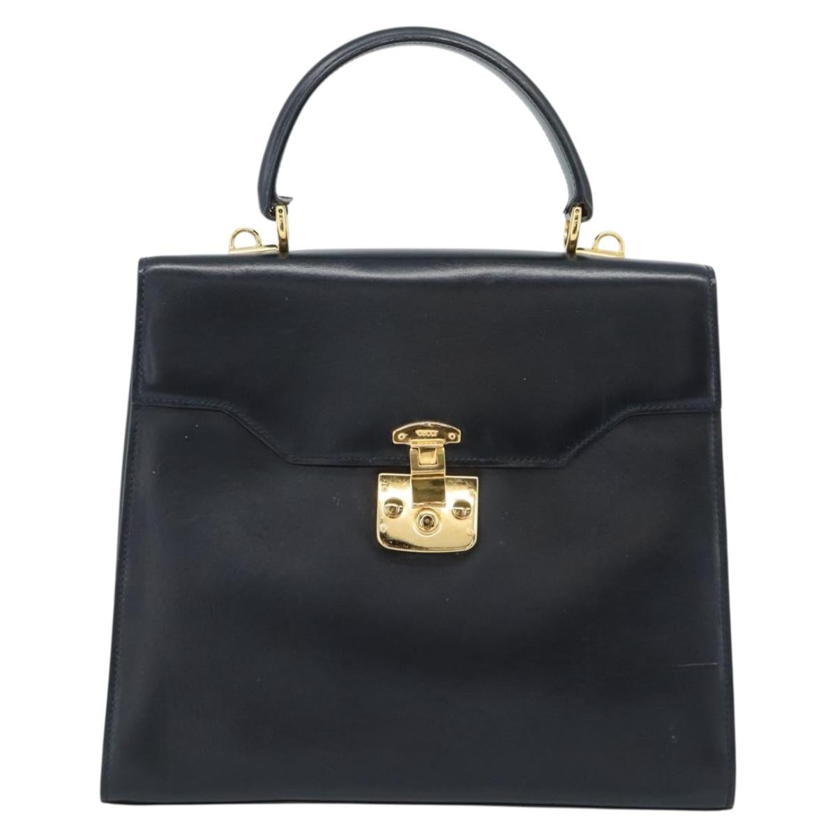 GUCCI Hand Bag Leather Navy Gold 000 1274 0192 Auth ep10091