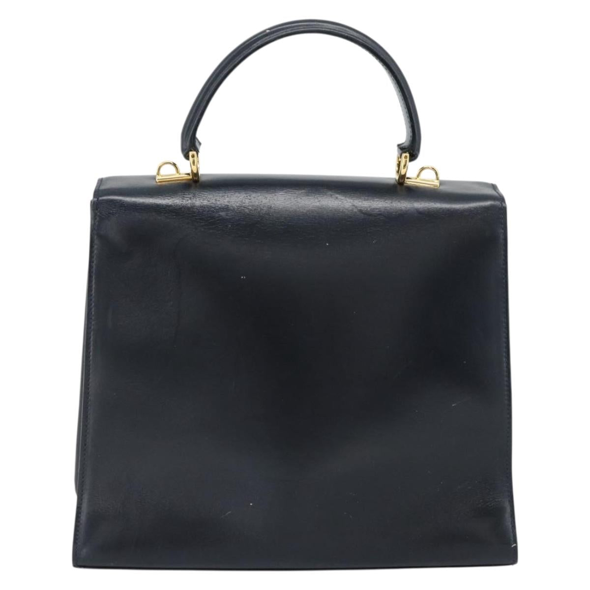 GUCCI Hand Bag Leather Navy Gold 000 1274 0192 Auth ep10091