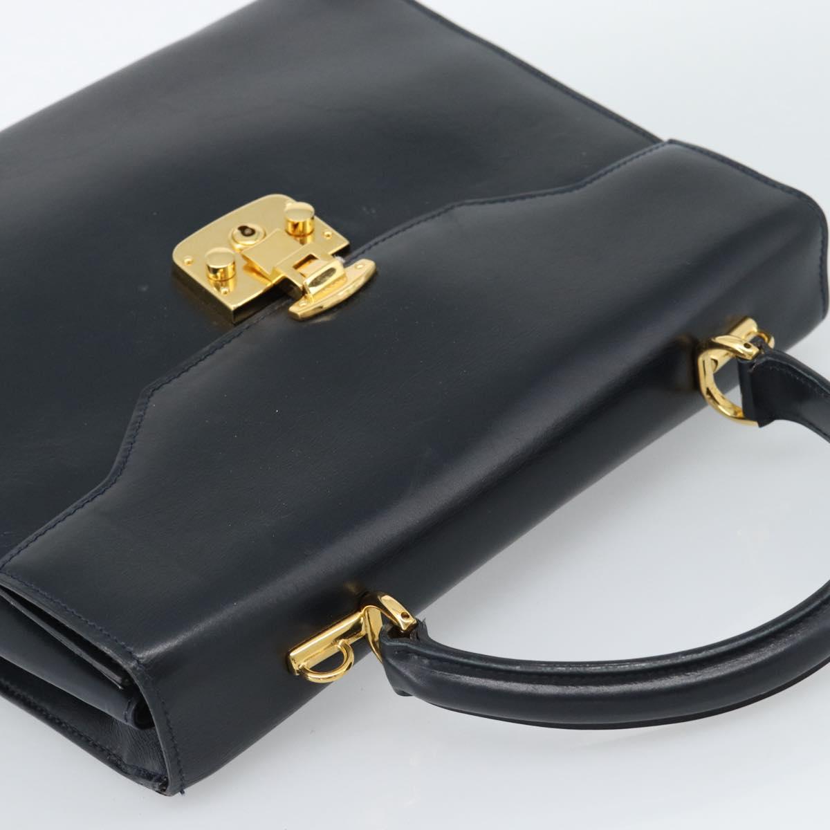 GUCCI Hand Bag Leather Navy Gold 000 1274 0192 Auth ep10091