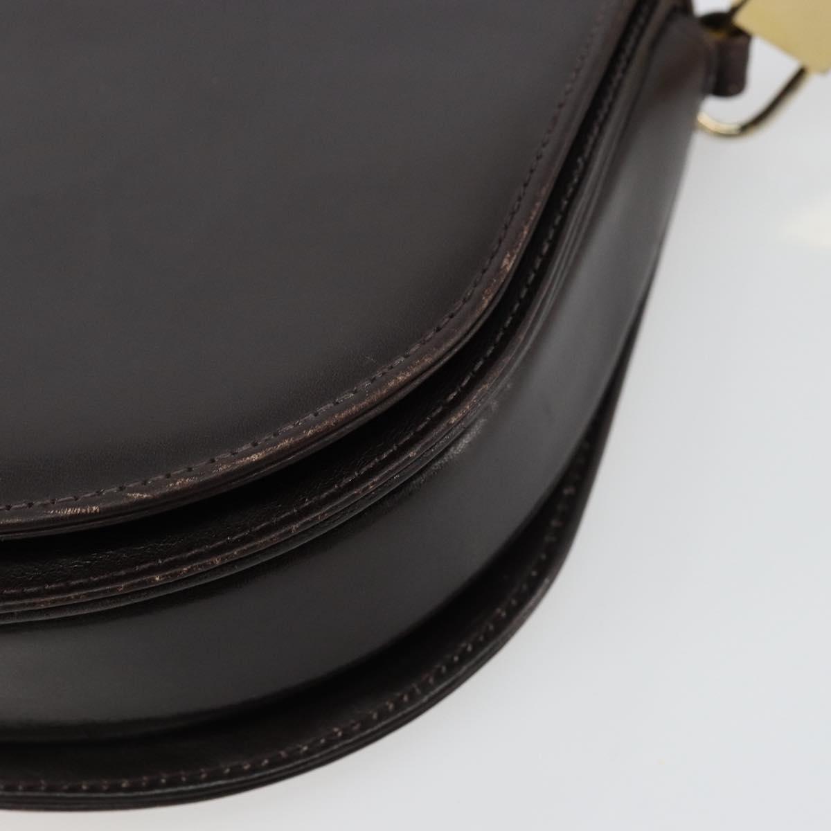 CELINE Shoulder Bag Leather Brown Gold Auth ep10103