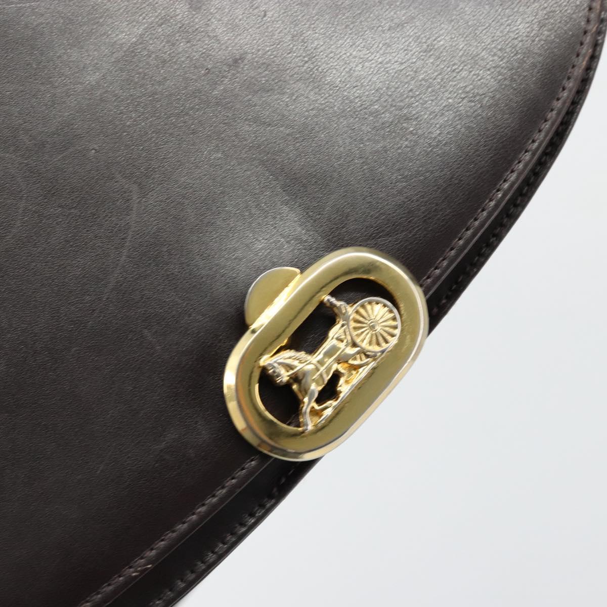 CELINE Shoulder Bag Leather Brown Gold Auth ep10103