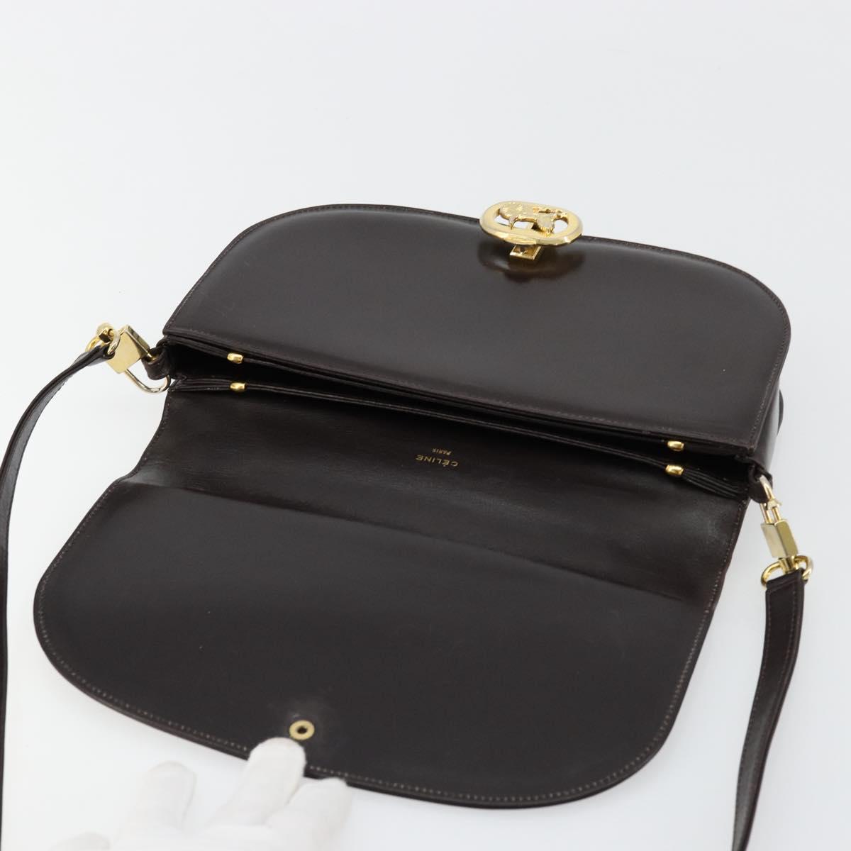 CELINE Shoulder Bag Leather Brown Gold Auth ep10103